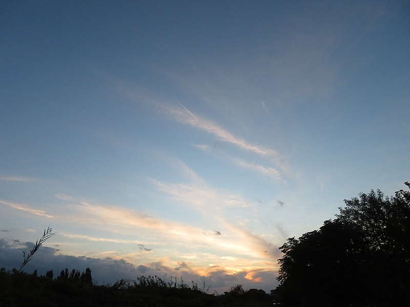 夕暮れと飛行機雲